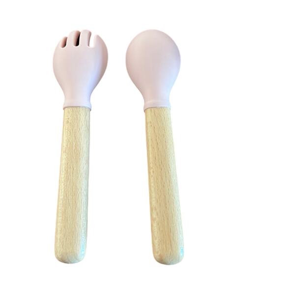 Elbebe Light Pink Silicone Baby Feeding Set Bib Bowl Fork Spoon - Picture 6 of 6